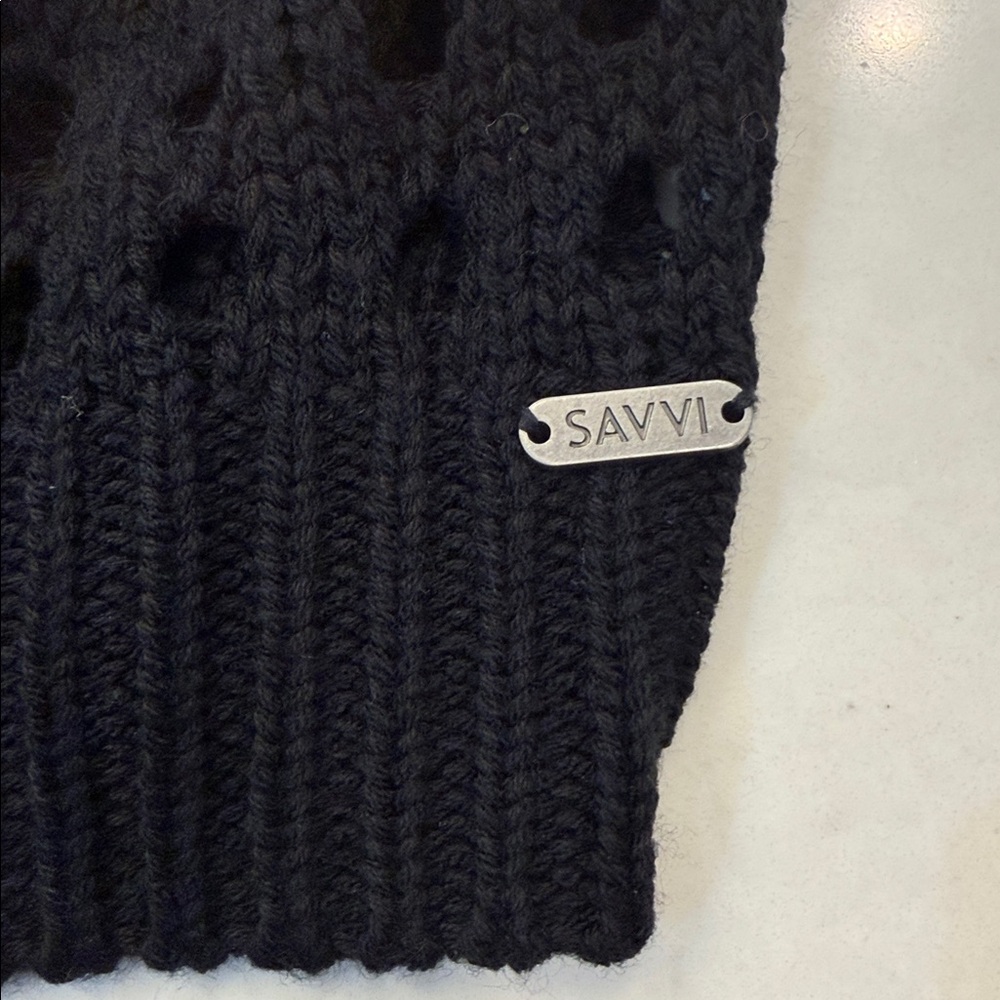 NWT Savvi Women’s Dana Crochet Knit Bell Sleeve Black Sweater Size S - Picture 6 of 9